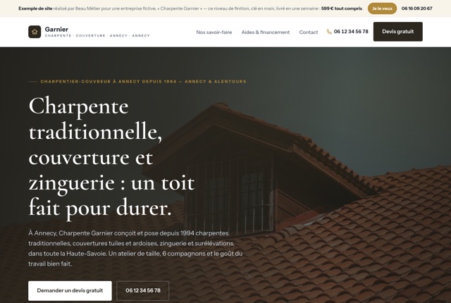 Exemple de site internet pour une entreprise de Charpente · couverture — Charpente Garnier