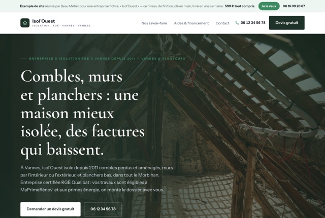 Exemple de site internet pour une entreprise de Isolation — Isol'Ouest