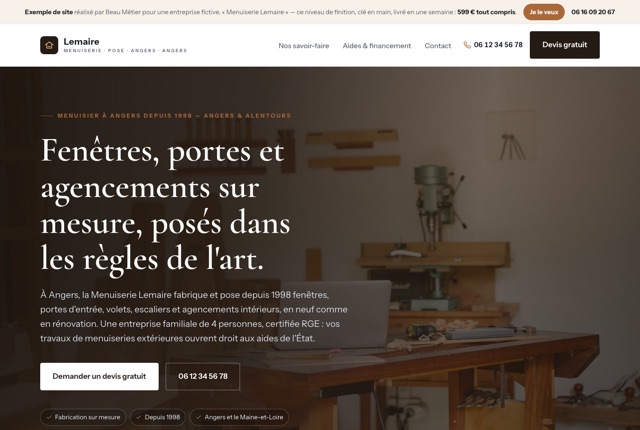 Exemple de site internet pour une entreprise de Menuiserie — Menuiserie Lemaire