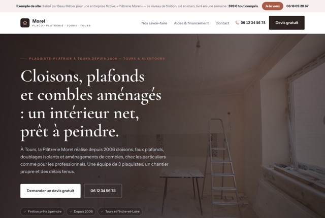 Exemple de site internet pour une entreprise de Plâtrerie · placo — Plâtrerie Morel