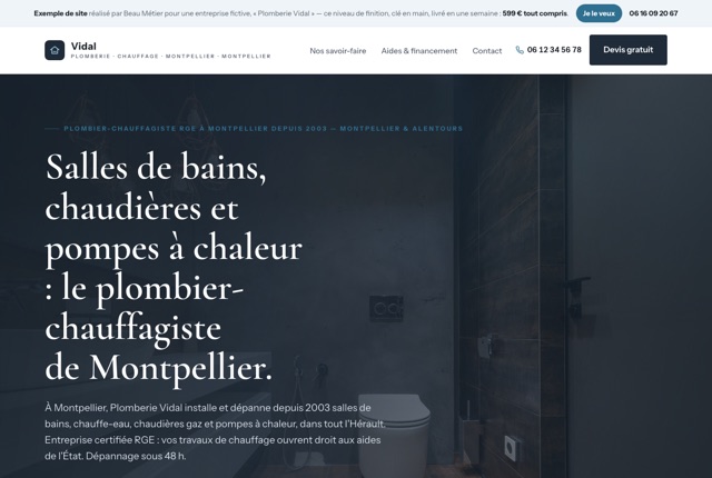 Exemple de site internet pour une entreprise de Plomberie · chauffage — Plomberie Vidal